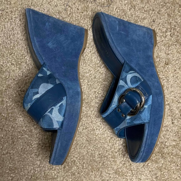 Coach Merridith Open Toe Blue Wedge Sandals Heels - Picture 5 of 7